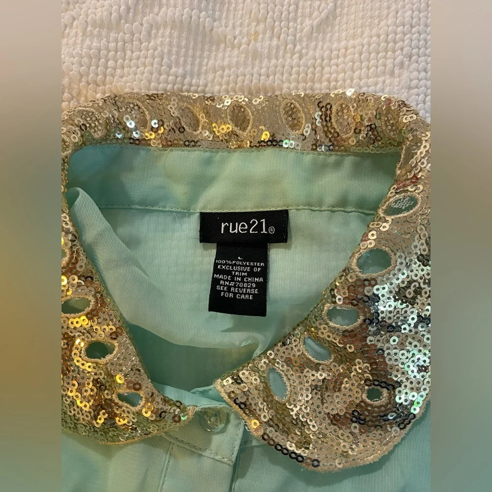Sequined Collared Button up Blouse - Rue 21 - Picture 2 of 4